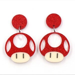 Mario Bro. Brothers Nintendo Earrings Mushroom New Glitter